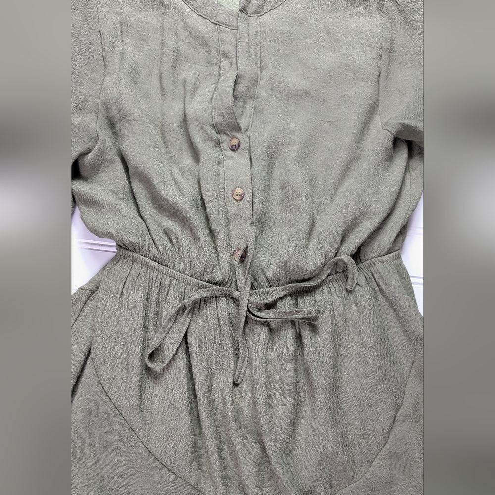 Blu Pepper Long Sleeve Mini  V Neck Dress Olive S - Picture 6 of 11